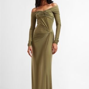 DEME BY GABRIELA sage green off-shoulder draped gown